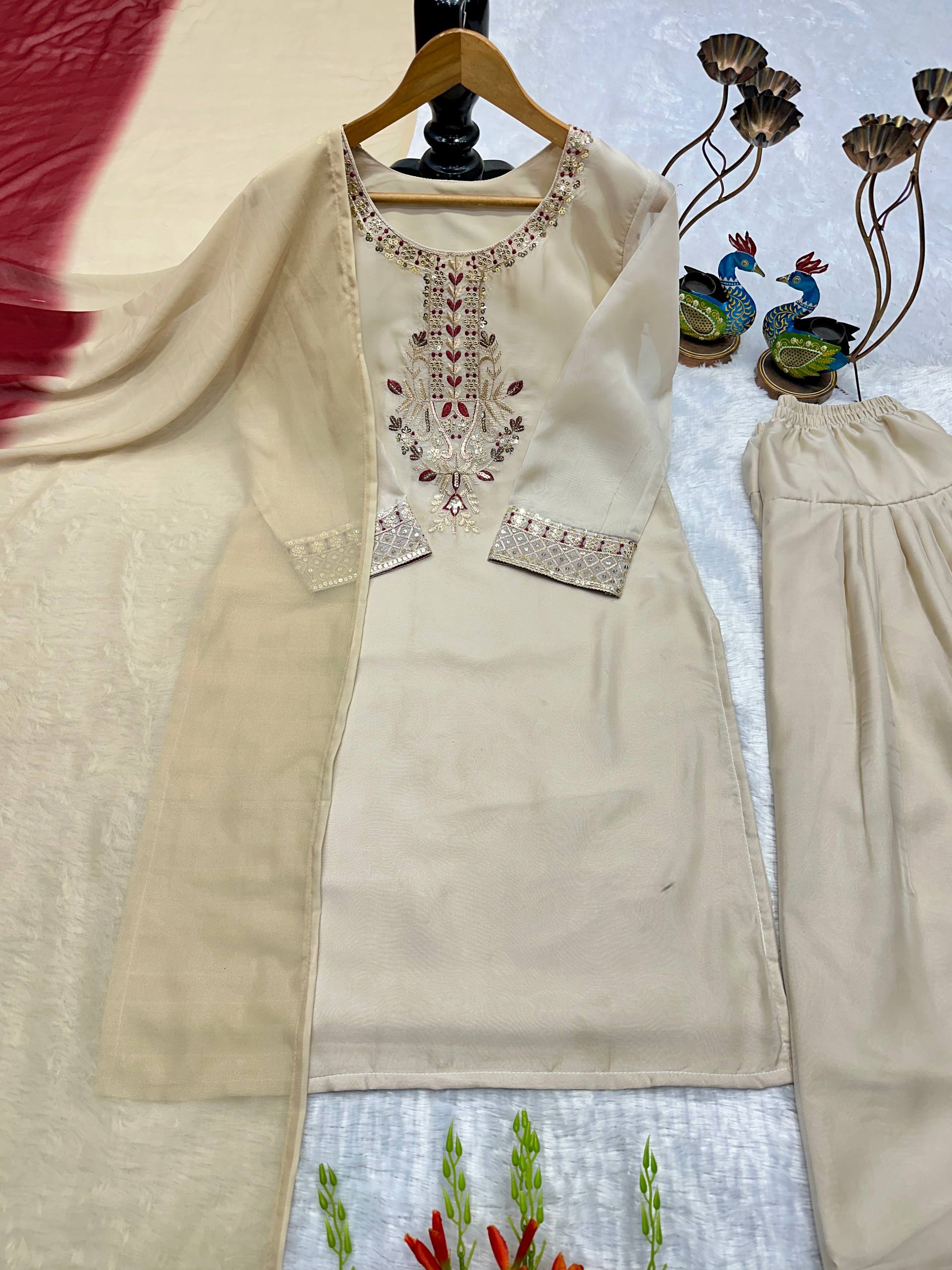 The Cinematic Cream & Ruby Salwar Set